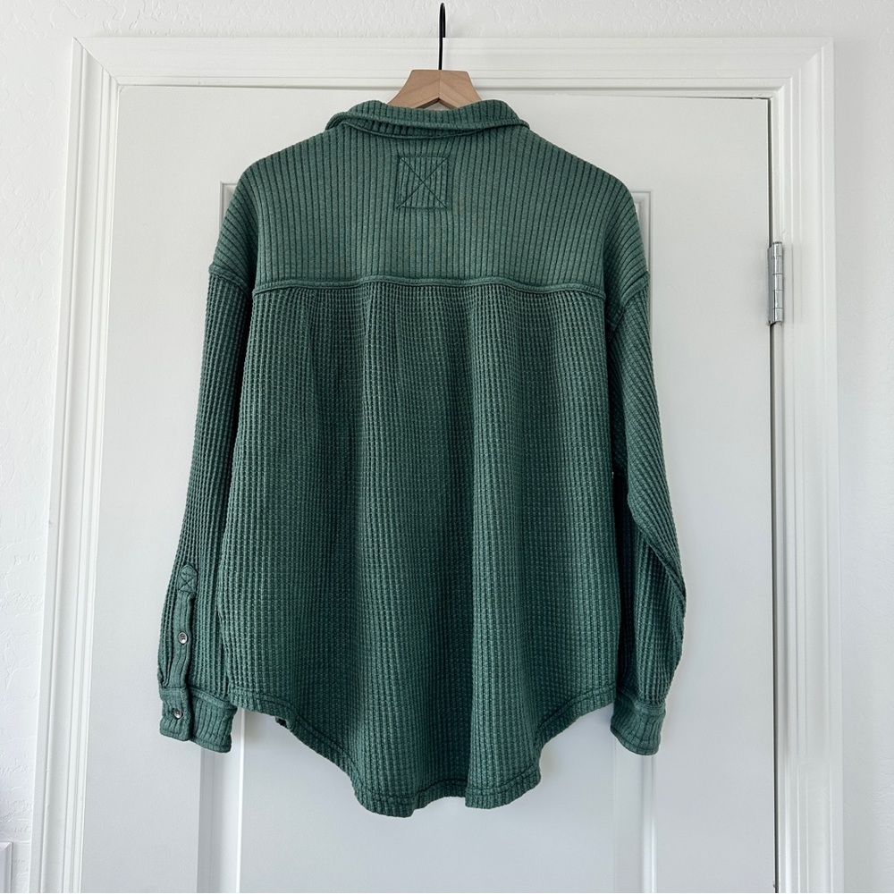 NWT Aerie Emerald Green Waffle Knit Lumber Jane Button-Up Shacket - Picture 4 of 4